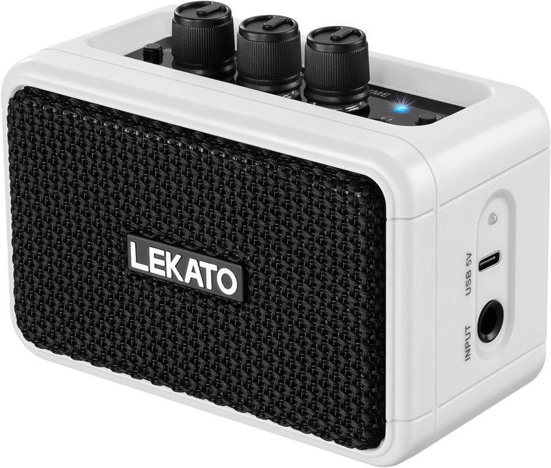 LEKATO Mini Guitar Amplifier AG-04, Dual Speakers 5W, Rechargeable Electric Guitar Amp Bluetooth with Clean Overdrive, 6H Working, Headphone Jack, Wireless Portable Small Amp for Practice (White) - Image 1
